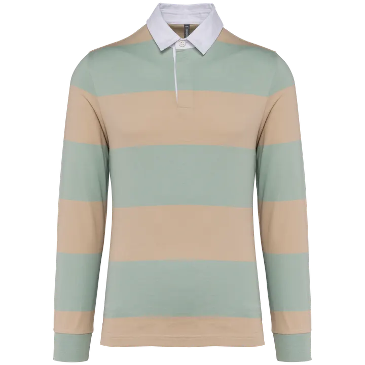 Gestreiftes Polohemd mit langen Ärmeln, Unisex Sage / Light Sand Stripes