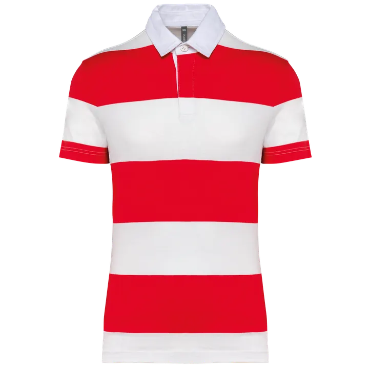 Polo rugby rayé manches courtes unisexe Red / White Stripes