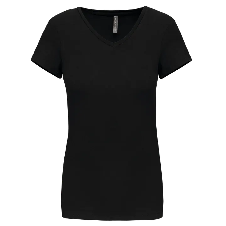 Kurzarm-Damen-T-Shirt mit V-Ausschnitt Black