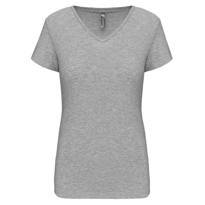 Kurzarm-Damen-T-Shirt mit V-Ausschnitt Light grey heather