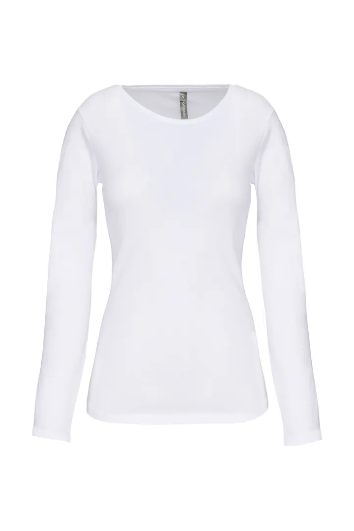 Damen Langarm-T-Shirt mit Rundhalsausschnitt White
