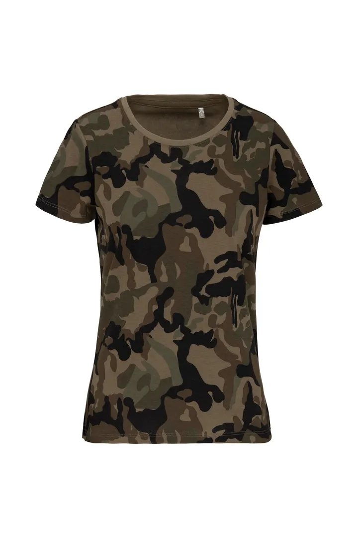 Damen-T-Shirt Camo mit kurzen Ärmeln Olive Camouflage