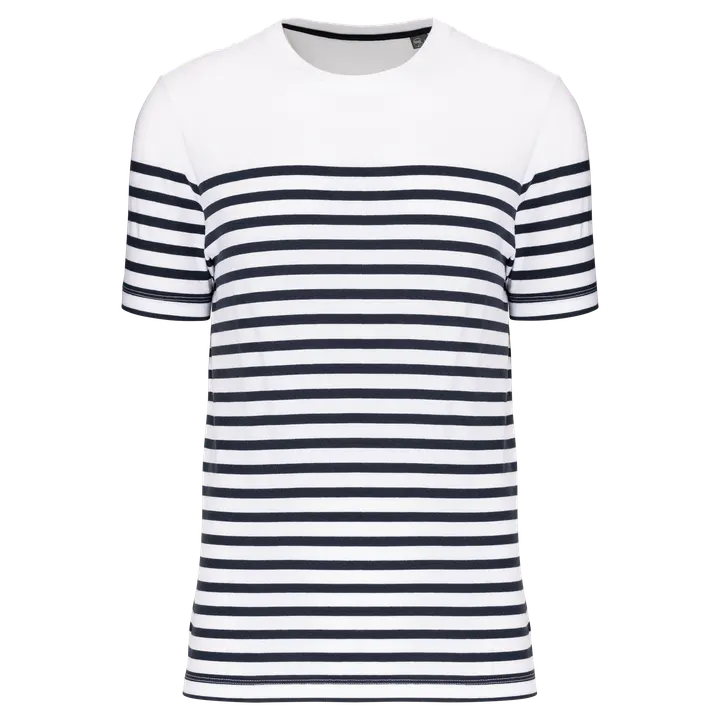 T-Shirt im Marine-Stil mit Rundhalsausschnitt Bio Herren White / Navy Stripes