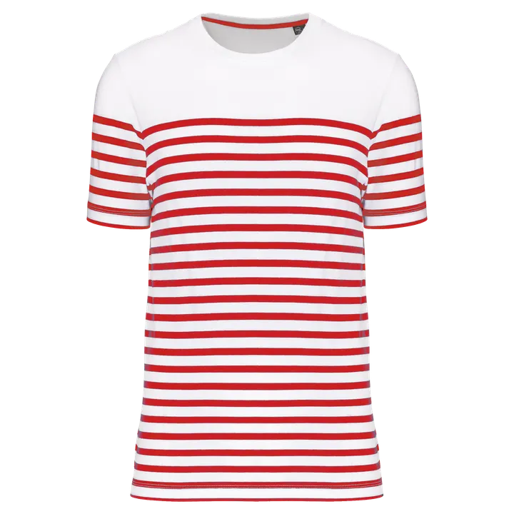 T-Shirt im Marine-Stil mit Rundhalsausschnitt Bio Herren White / Red Stripe