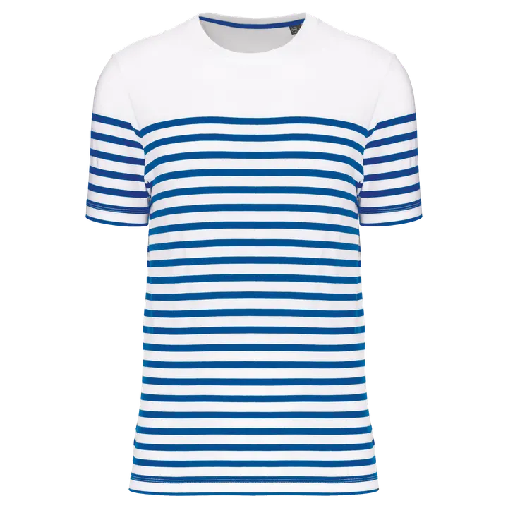 T-Shirt im Marine-Stil mit Rundhalsausschnitt Bio Herren White / Royal Blue Stripe