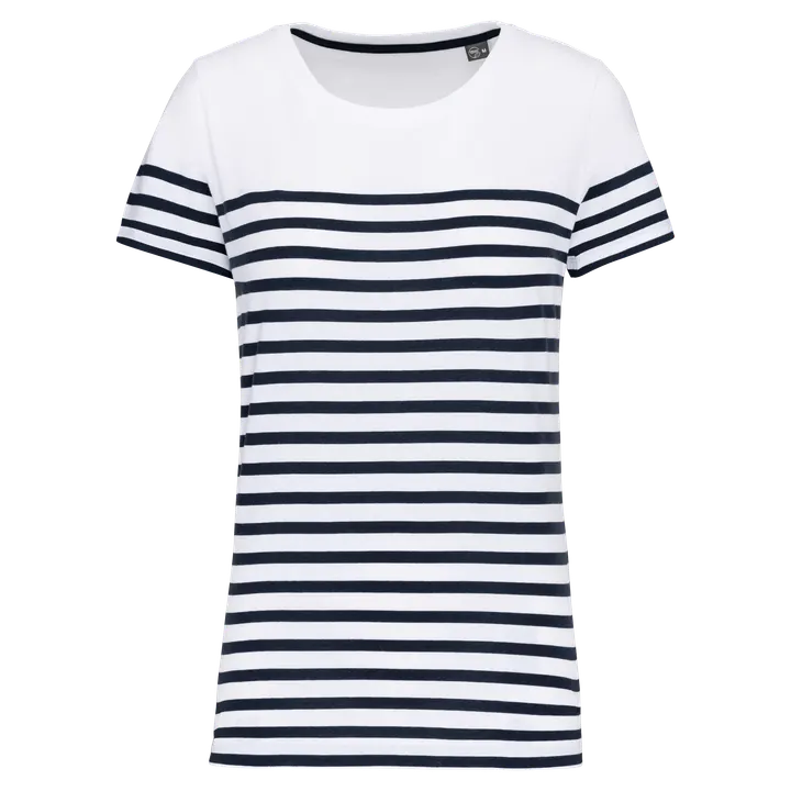 T-Shirt im Marine-Stil mit Rundhalsausschnitt Bio Damen White / Navy Stripes