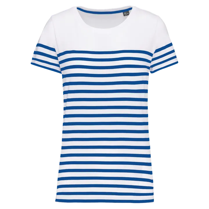 T-Shirt im Marine-Stil mit Rundhalsausschnitt Bio Damen White / Royal Blue Stripe
