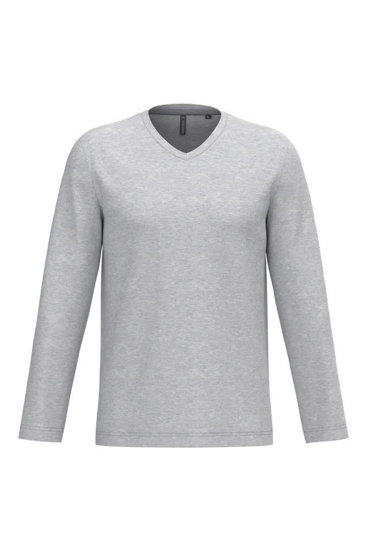 Herren Langarm-T-Shirt V-Ausschnitt Ash Heather