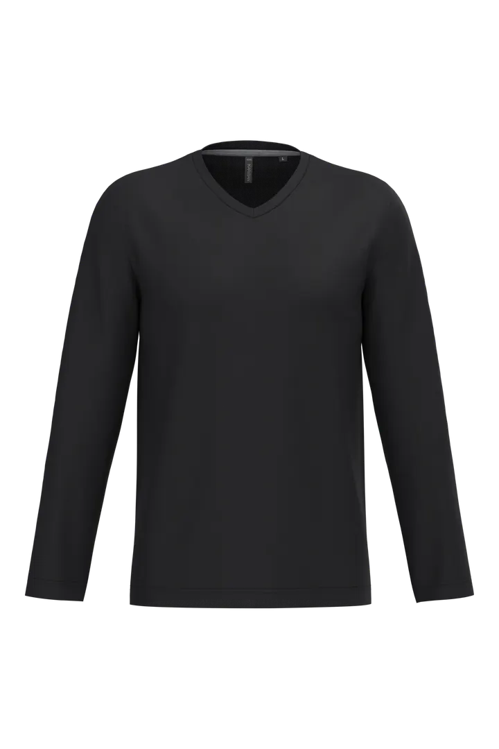 Herren Langarm-T-Shirt V-Ausschnitt Black