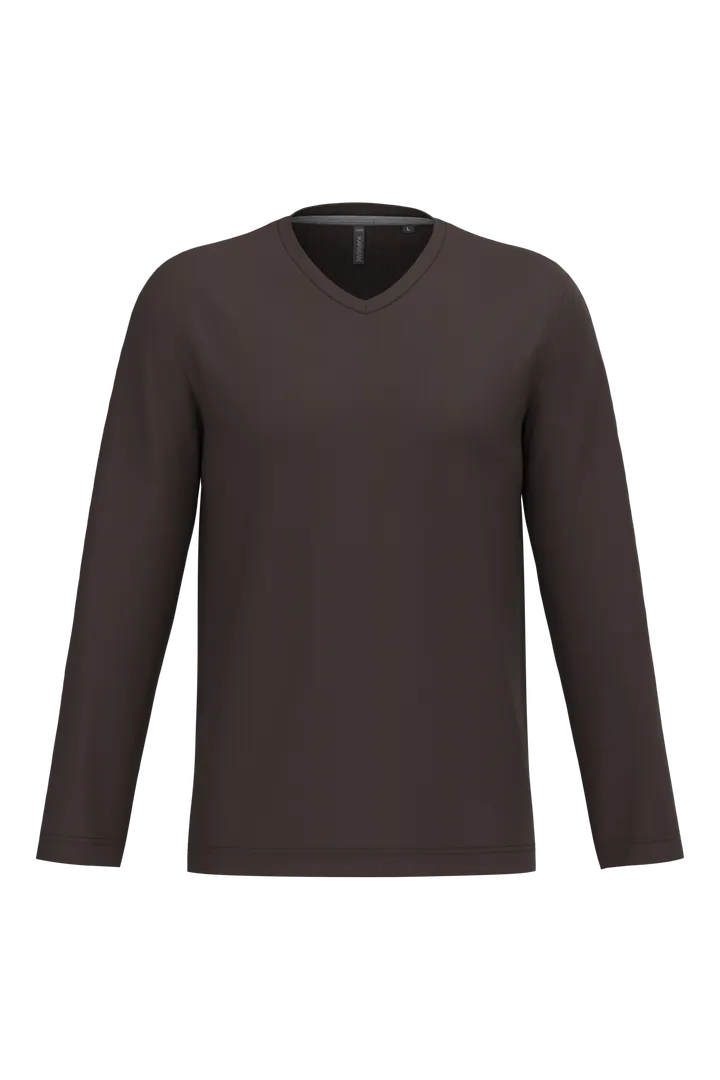 Herren Langarm-T-Shirt V-Ausschnitt Chocolate