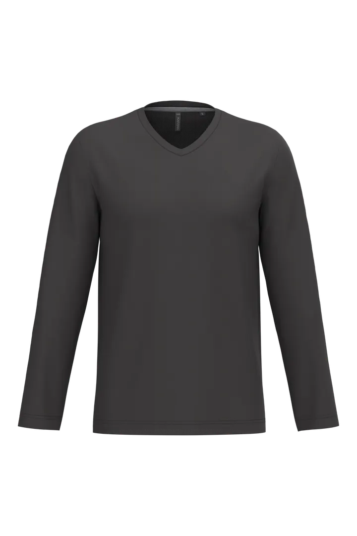 Herren Langarm-T-Shirt V-Ausschnitt Dark Grey