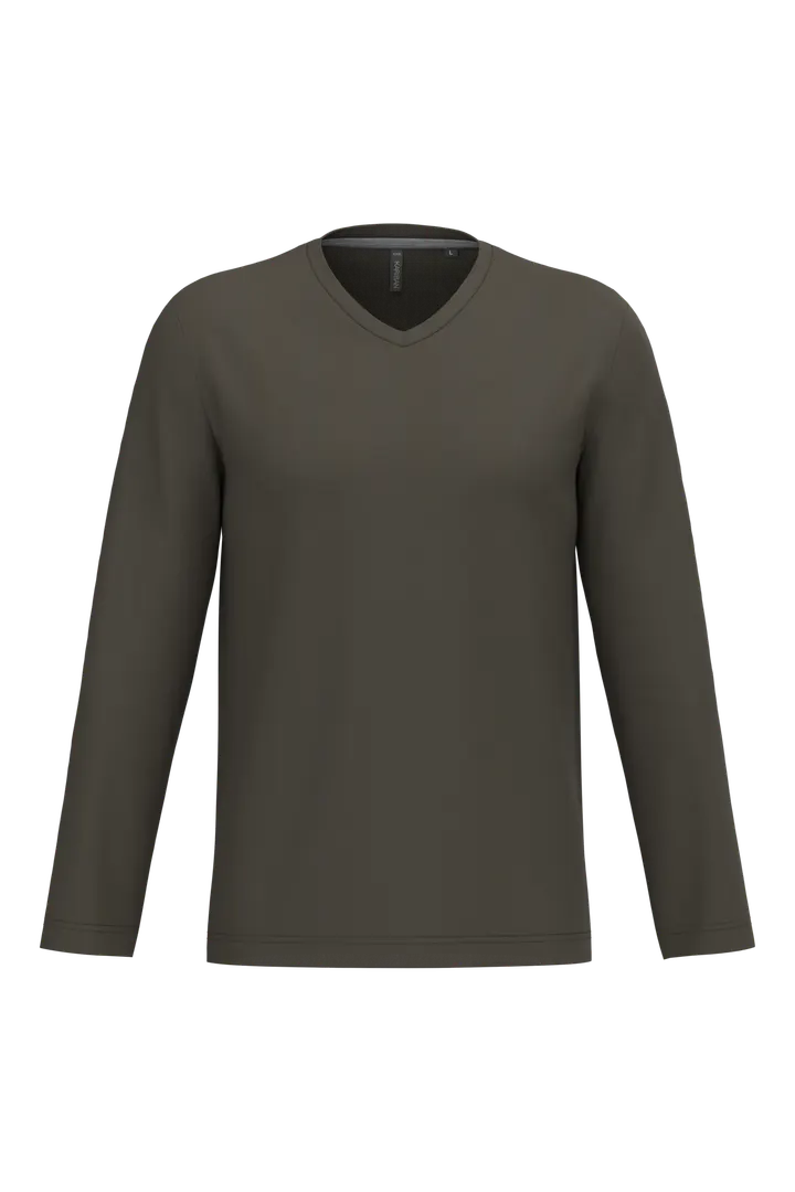 Herren Langarm-T-Shirt V-Ausschnitt Dark Khaki
