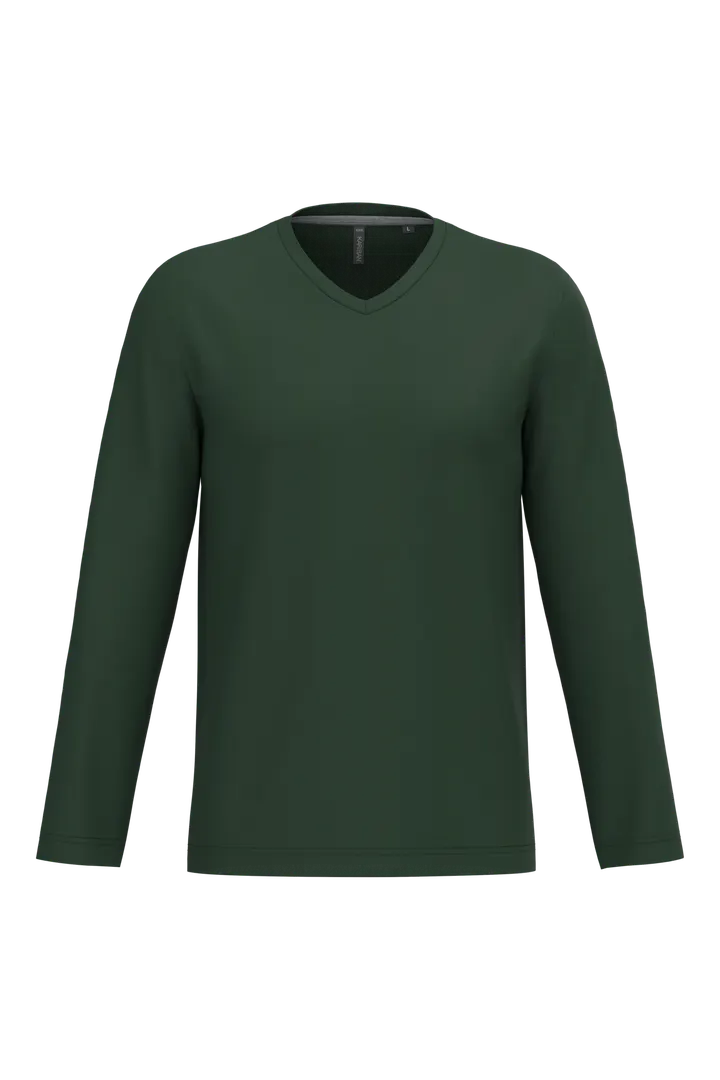 Herren Langarm-T-Shirt V-Ausschnitt Forest Green