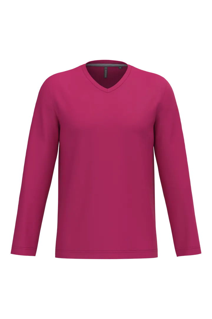 Herren Langarm-T-Shirt V-Ausschnitt Fuchsia