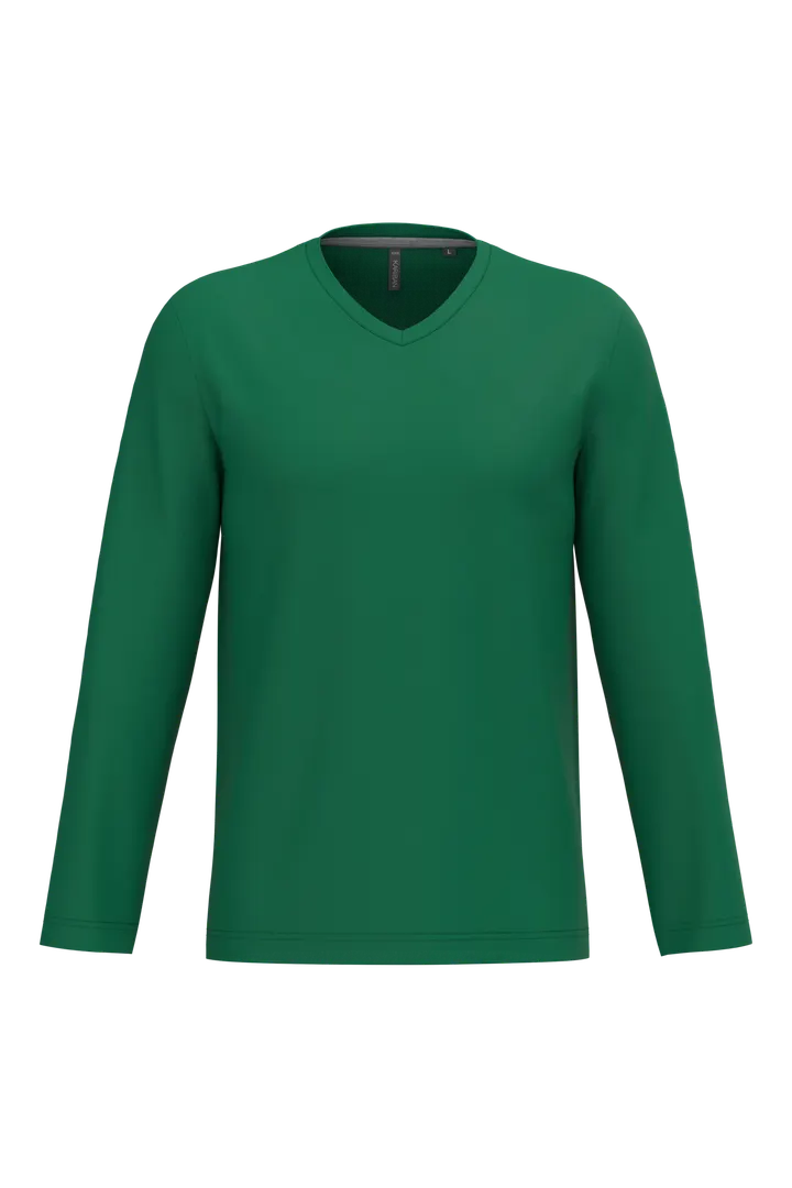 Herren Langarm-T-Shirt V-Ausschnitt Kelly Green