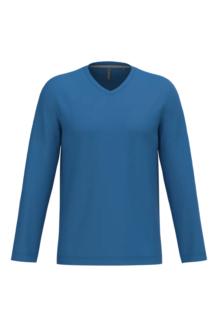Herren Langarm-T-Shirt V-Ausschnitt Light Royal Blue