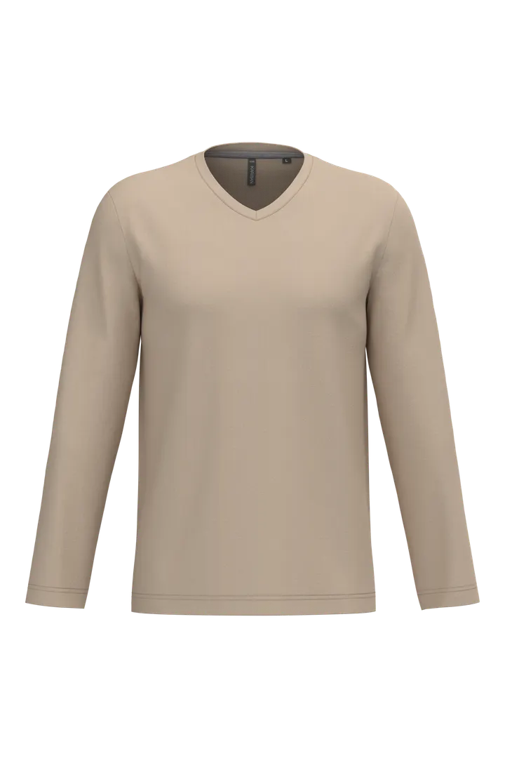 Herren Langarm-T-Shirt V-Ausschnitt Light Sand