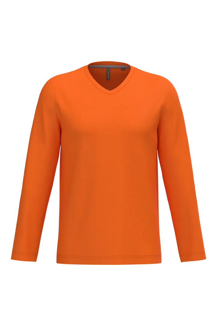 Herren Langarm-T-Shirt V-Ausschnitt Orange