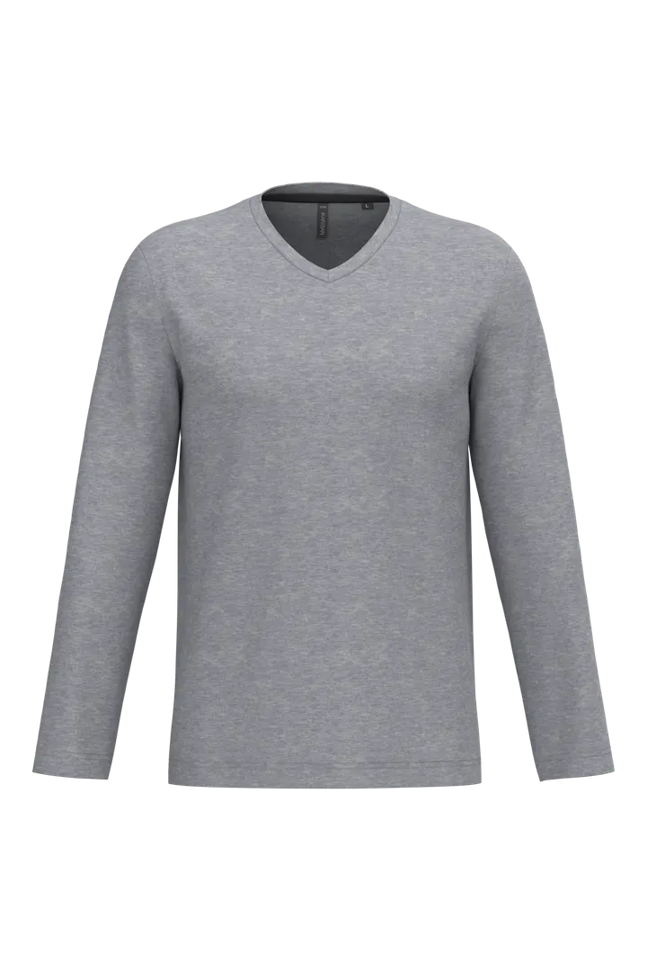 Herren Langarm-T-Shirt V-Ausschnitt Oxford Grey