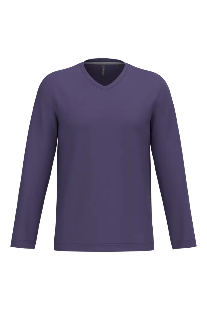 Herren Langarm-T-Shirt V-Ausschnitt Purple
