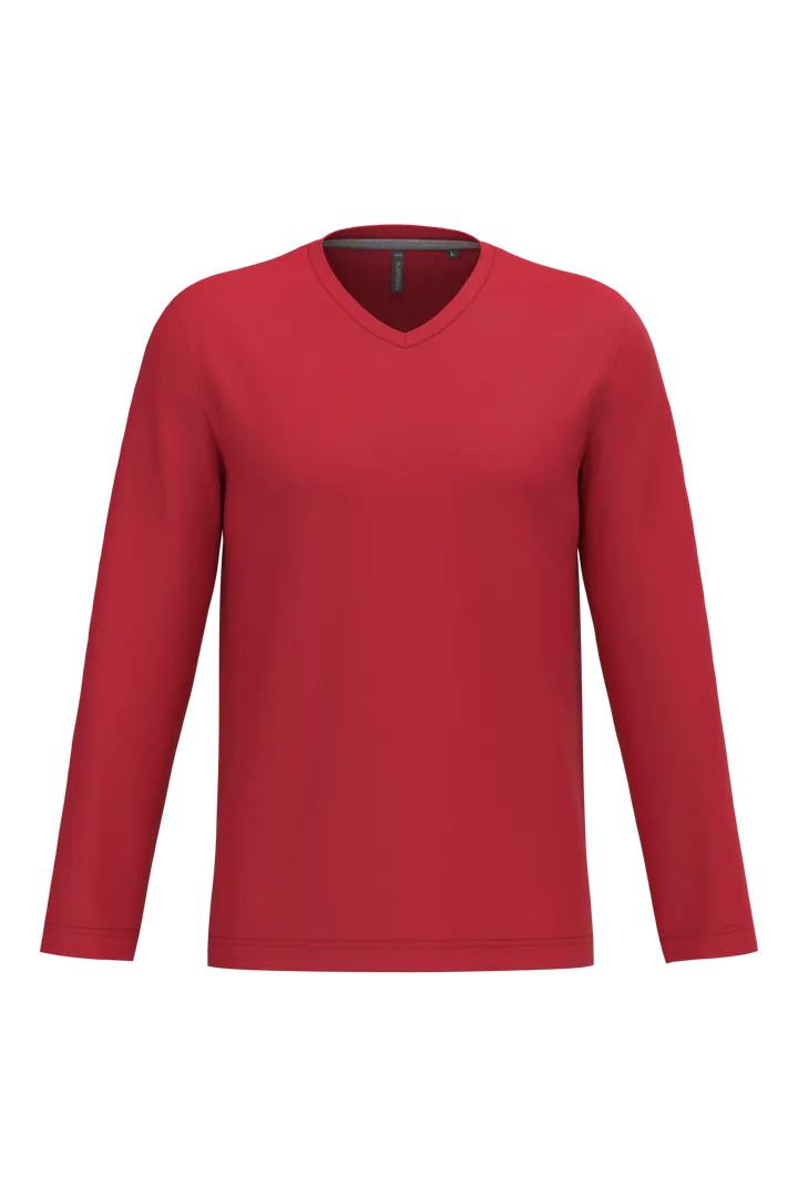 Herren Langarm-T-Shirt V-Ausschnitt Red