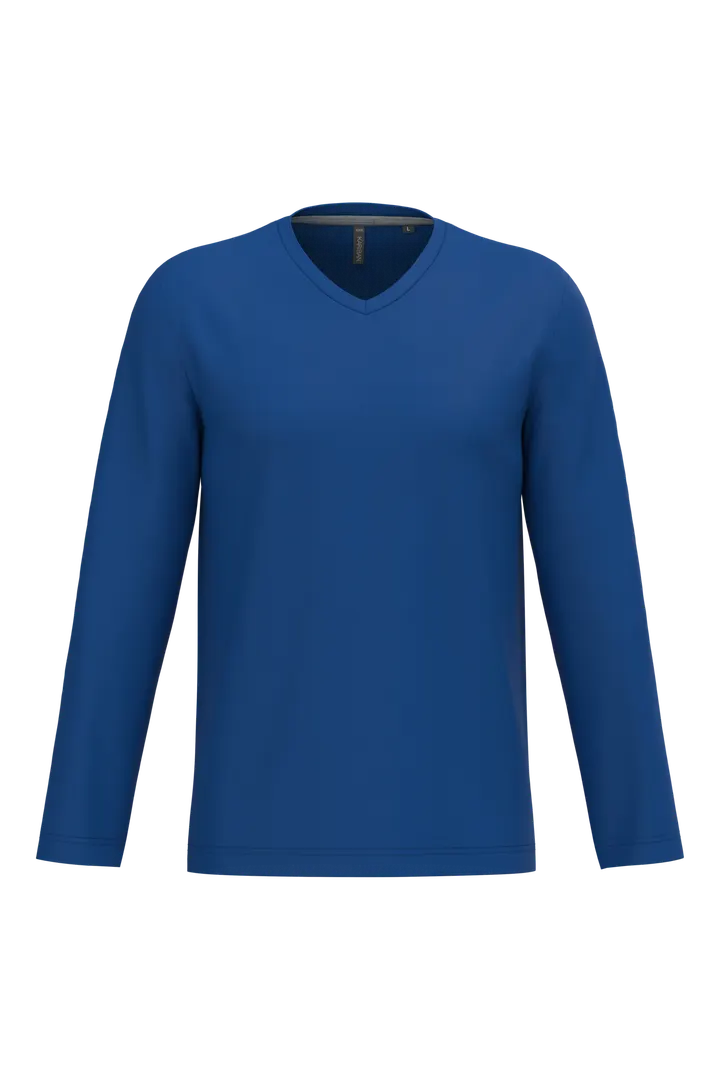 Herren Langarm-T-Shirt V-Ausschnitt Royal Blue