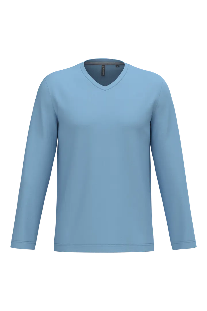 Herren Langarm-T-Shirt V-Ausschnitt Sky Blue