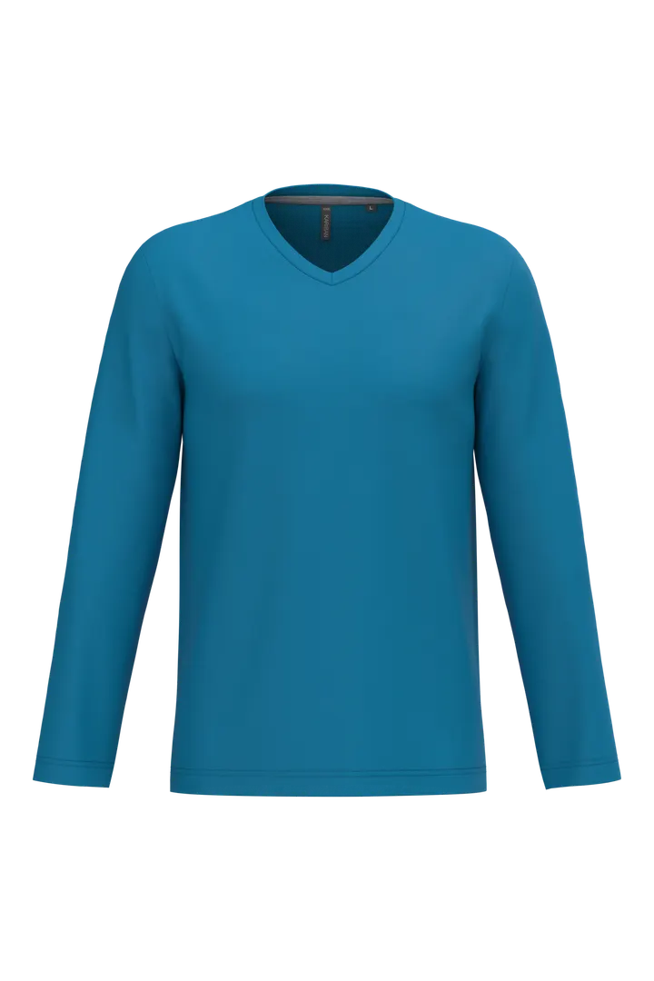 Herren Langarm-T-Shirt V-Ausschnitt Tropical Blue