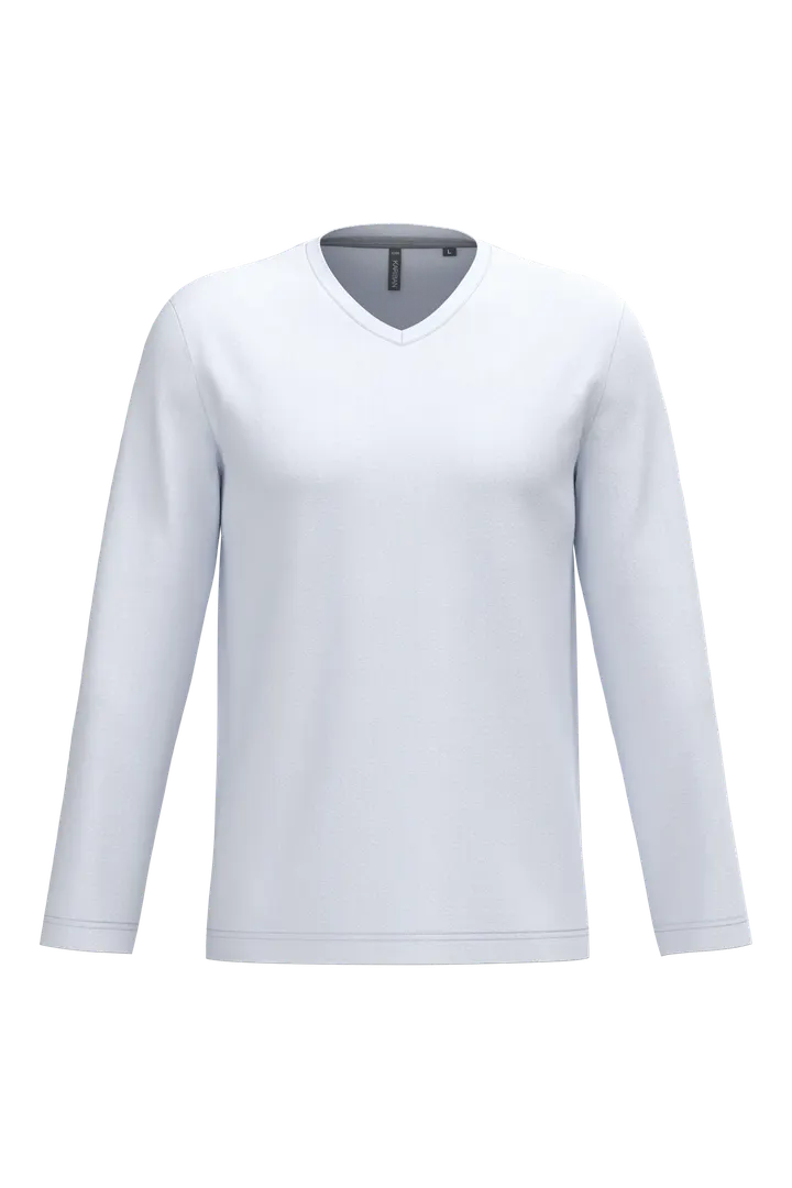 Herren Langarm-T-Shirt V-Ausschnitt White