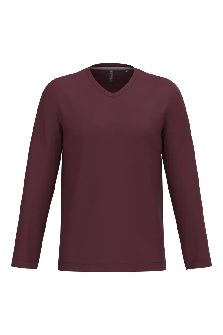 Herren Langarm-T-Shirt V-Ausschnitt Wine