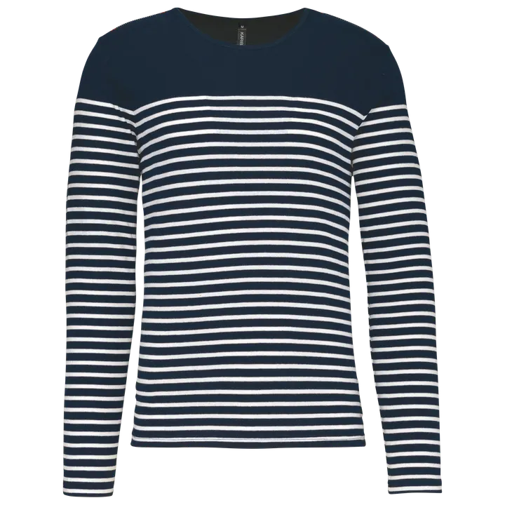Herren-Marineshirt Langarm Navy / White Stripes
