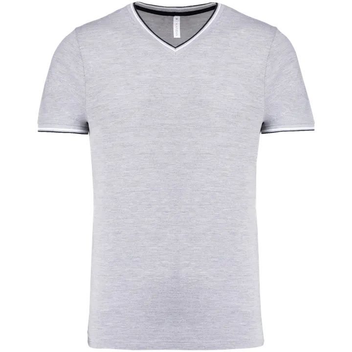 T-shirt maille piquée col V homme Oxford Grey / Navy / White