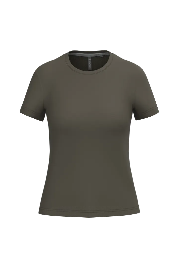Damen-T-Shirt mit kurzen Ärmeln und Rundhalsausschnitt Dark Khaki