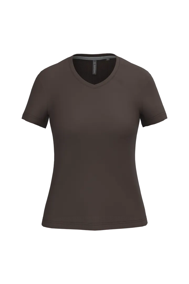 Damen-T-Shirt mit kurzen Ärmeln und V-Ausschnitt Chocolate