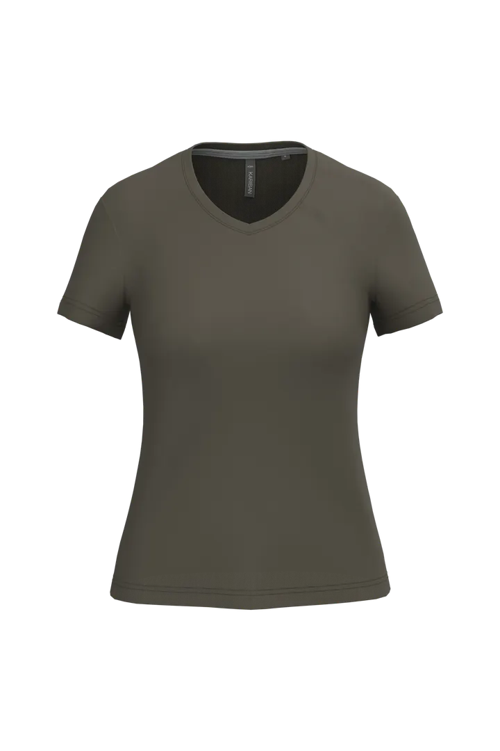 Damen-T-Shirt mit kurzen Ärmeln und V-Ausschnitt Dark Khaki