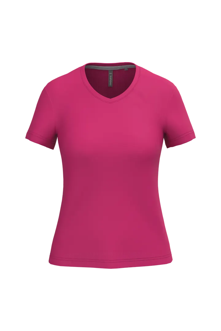 Damen-T-Shirt mit kurzen Ärmeln und V-Ausschnitt Fuchsia