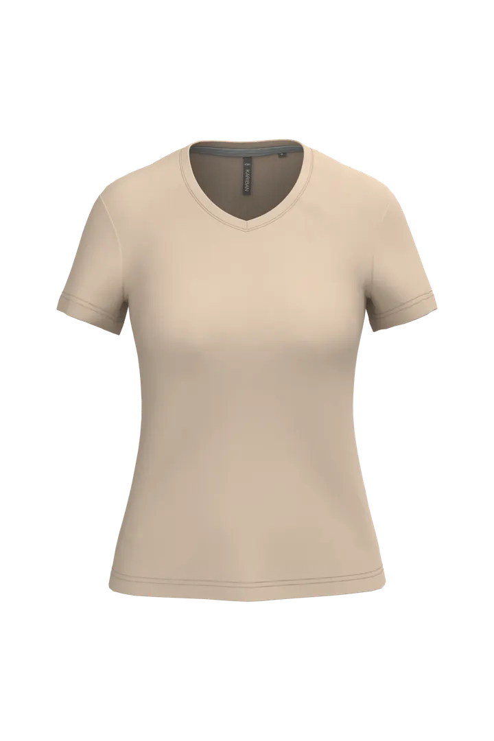 Damen-T-Shirt mit kurzen Ärmeln und V-Ausschnitt Light Sand