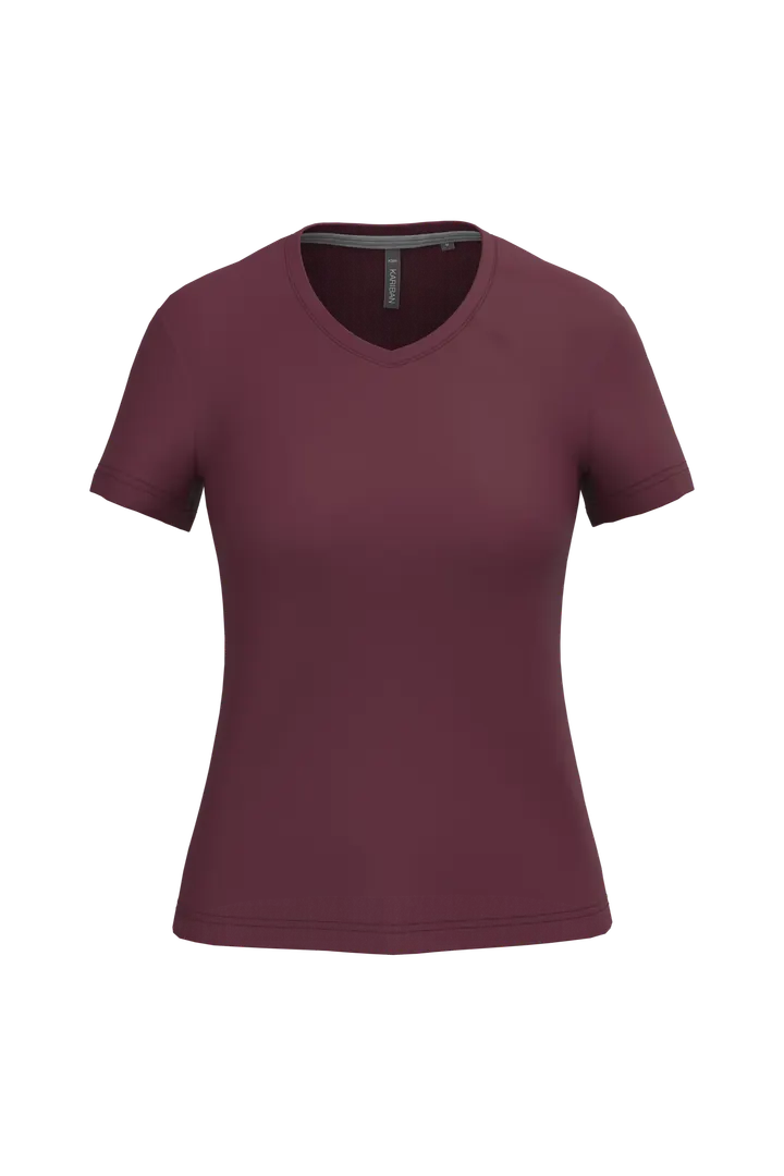 Damen-T-Shirt mit kurzen Ärmeln und V-Ausschnitt Wine