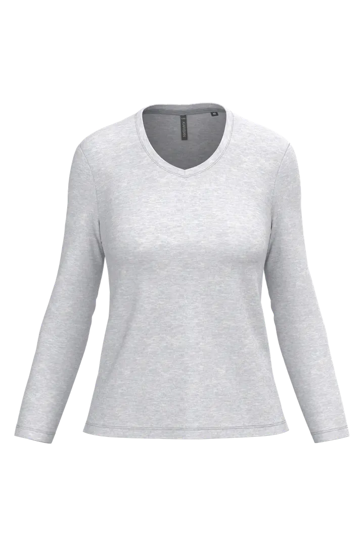 T-shirt col V manches longues femme Ash Heather
