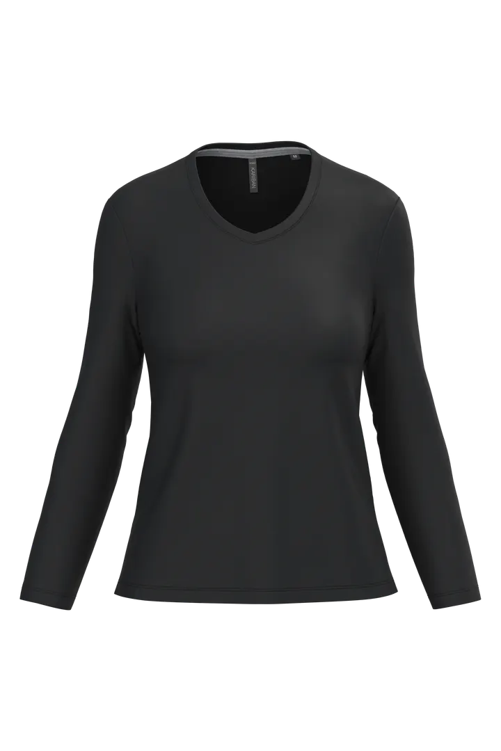 T-shirt col V manches longues femme Black