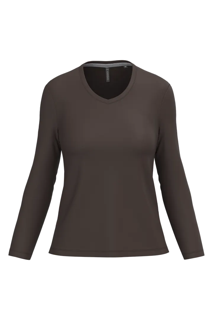 T-shirt col V manches longues femme Chocolate