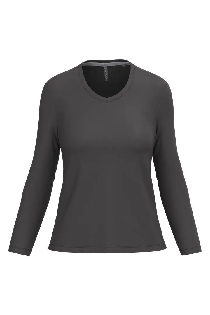 T-shirt col V manches longues femme Dark Grey