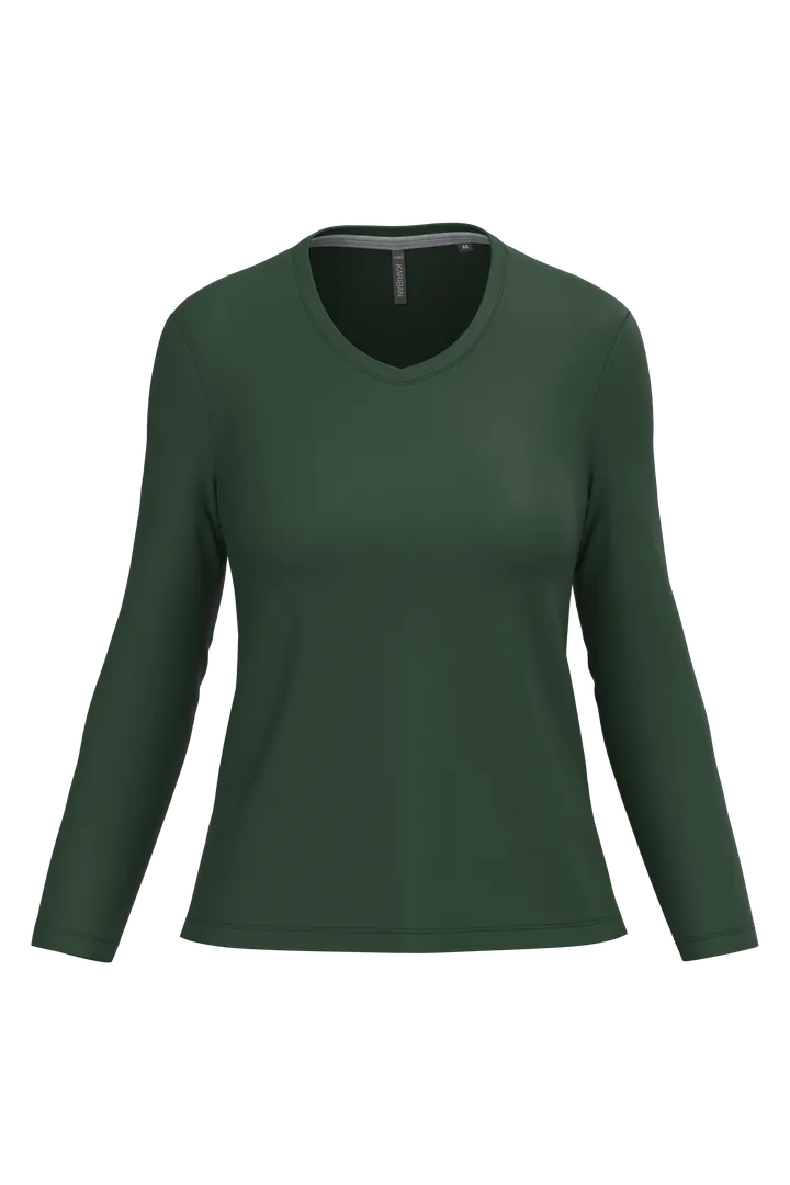 T-shirt col V manches longues femme Forest Green