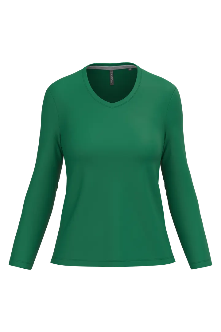 T-shirt col V manches longues femme Kelly Green
