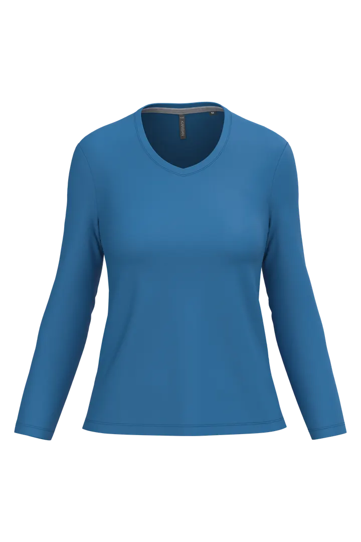 T-shirt col V manches longues femme Light Royal Blue