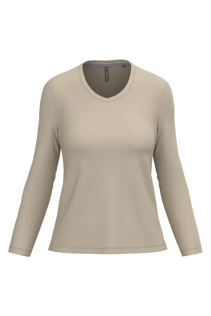 T-shirt col V manches longues femme Light Sand