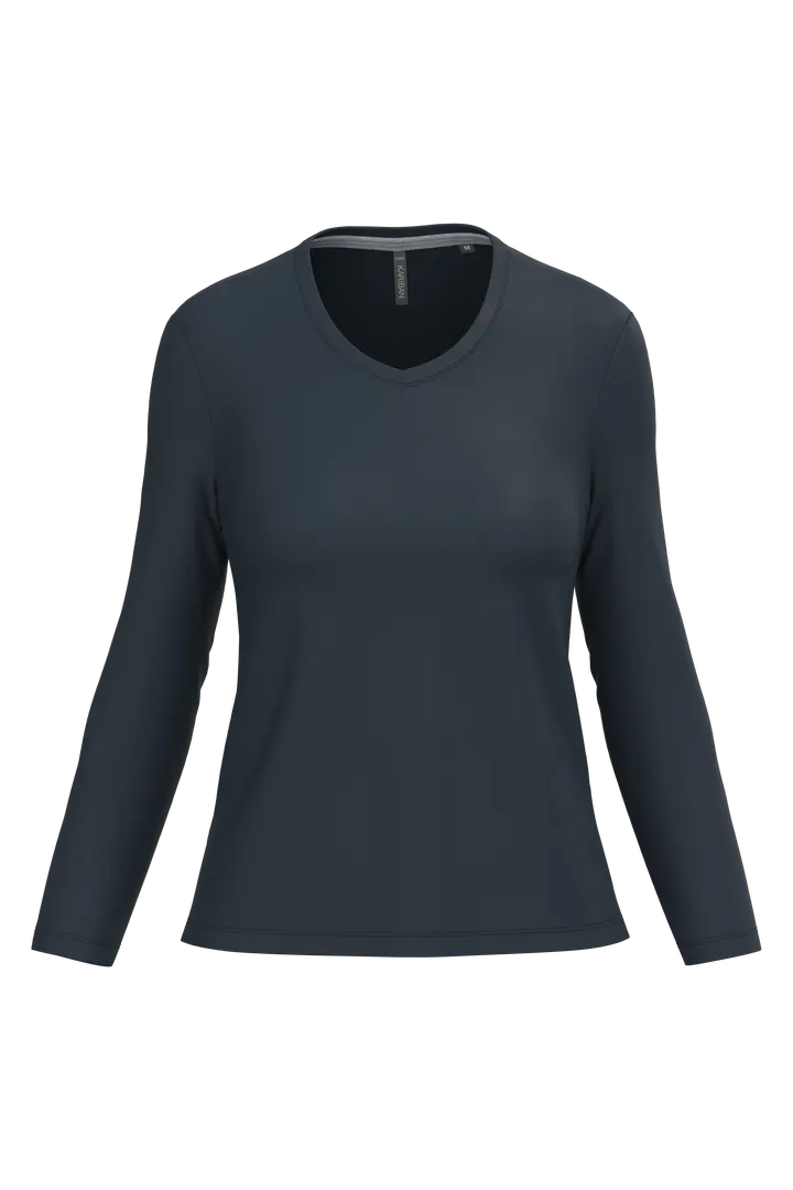 T-shirt col V manches longues femme Navy