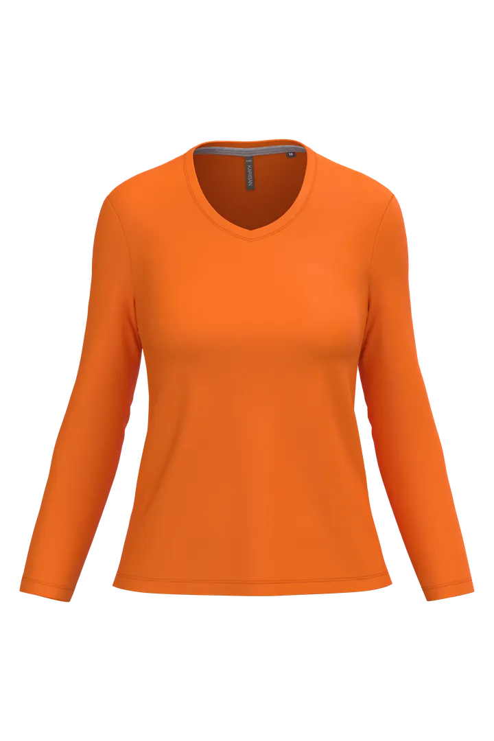 T-shirt col V manches longues femme Orange
