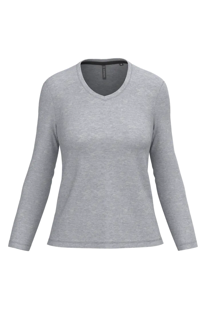 T-shirt col V manches longues femme Oxford Grey