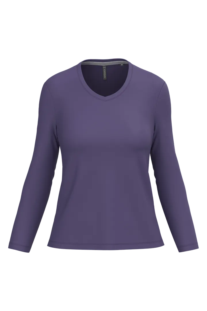 T-shirt col V manches longues femme Purple